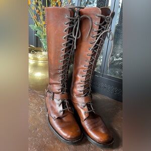 Colin Stuart Italian Leather Lace Up Riding Boots Womens 6 Cognac Tan. EUC